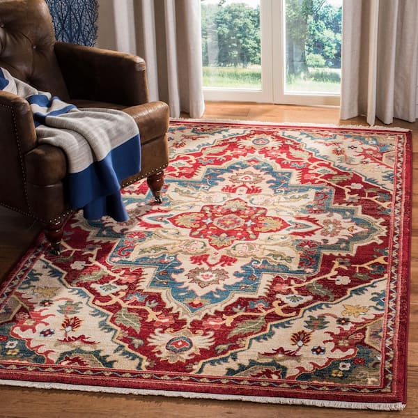 Kashan Red/Beige 5 ft. x 7 ft. Border Area Rug