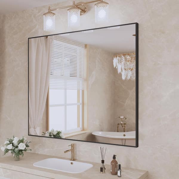 42 in. W x 36 in. H Aluminum Framed Rectangular Vanity Wall Mounted Mirror in Matte Black