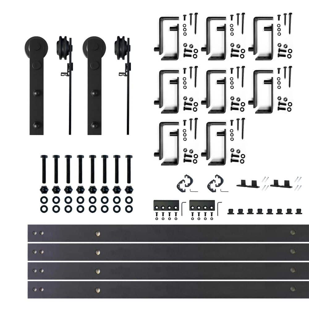 10 ft./120 in. Black Rustic Double Track Bypass U-Shape Sliding Barn Door Hardware Kit - Straight Design Roller price history on PriceWatchPro