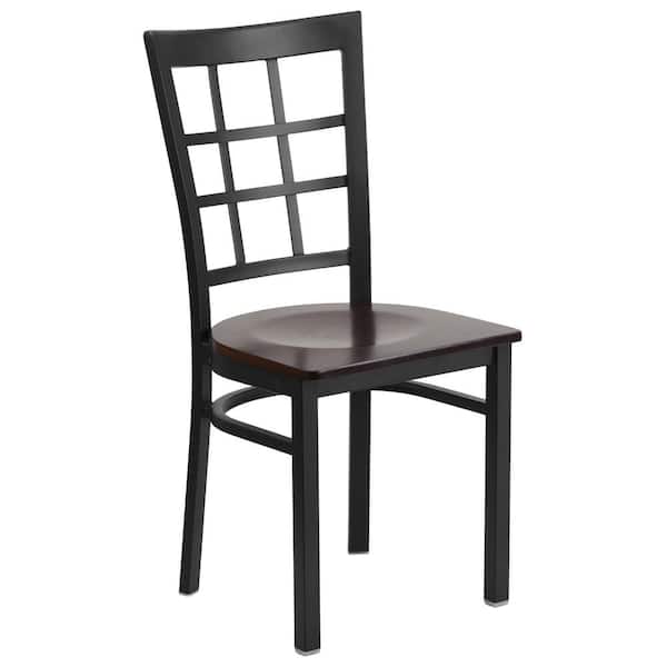 Flash Furniture Hercules Series Black Window Back Metal Restaurant Chair with Walnut Wood Seat
