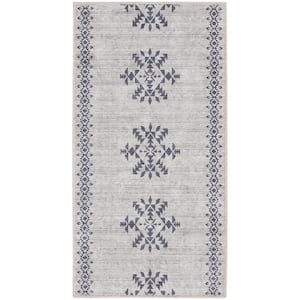 57 Grand Machine Washable Ivory/Charcoal 2 ft. x 4 ft. Center Medallion Contemporary Kitchen Area Rug