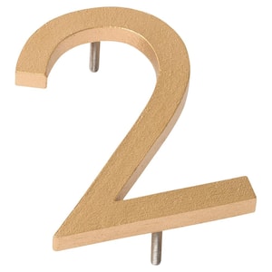 4 in. Gold Aluminum Floating or Flat Modern House Number 2