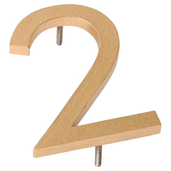 Montague Metal Products 4 in. Gold Aluminum Floating or Flat Modern House Number 2