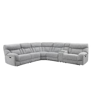 Park City 6 Piece Polyester Gray Sectional Sofa with Recliner