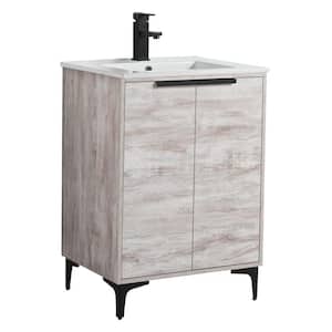 24 in. W x 18.5 in. D x 35.25 in. H Single sink Bath Vanity in White with Black Hardware and White Ceramic Sink top