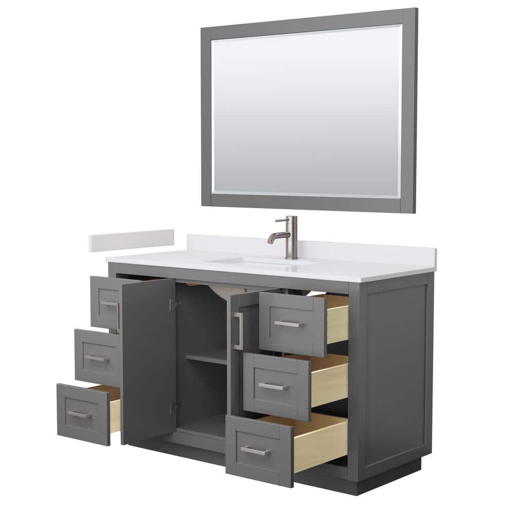 Miranda 54" Gray Freestanding Bathroom Vanity with Marble Top and Mirror