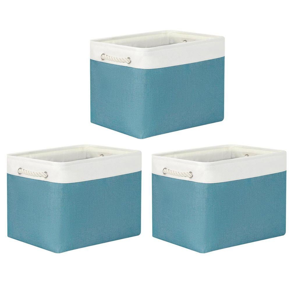 Blue 16 in. x 12 in. Fabric Decorative Basket Set of 3 with