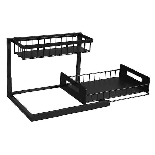 1 Piece Steel Under Sink Slide Out Organizer L-Shaped Kitchen Cabinet Storage Shelf Pull Out Drawer Black