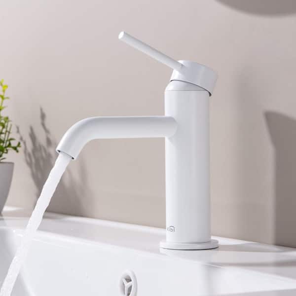 Single Hole Circular Single Handle Bathroom Vanity Sink Faucet with Pop Up Drain in Matte White