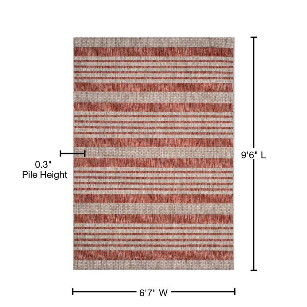 Red and Beige Striped Synthetic Indoor/Outdoor Area Rug