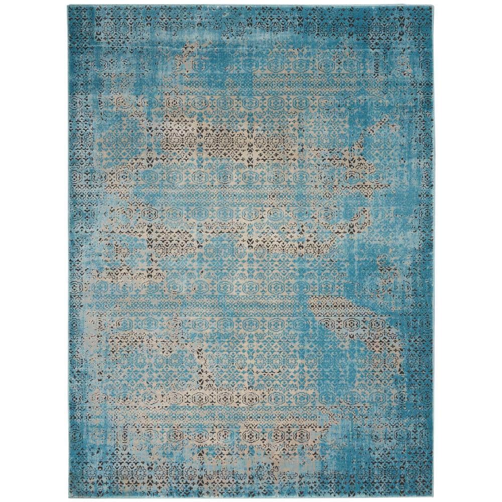 Blue 5' x 7' Stain-Resistant Synthetic Rectangular Area Rug