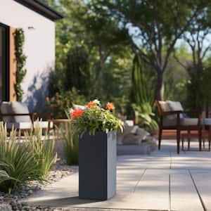 Modern 20 in. High Large Tall Elongated Square Granite Gray Outdoor Cement Planter Plant Pots