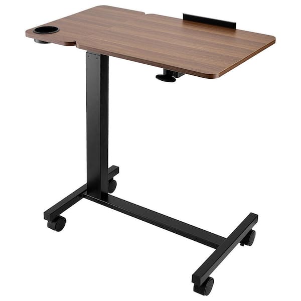 Overbed Table, Mobile Bed Side Table with Flip Desktop and 4 Wheels, Height and Angle Adjustable Rolling Laptop Desk