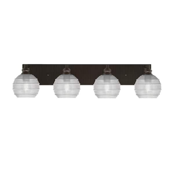 Unbranded Albany 33 in. 4 Light Espresso Vanity Light with Clear Ribbed Glass Shades