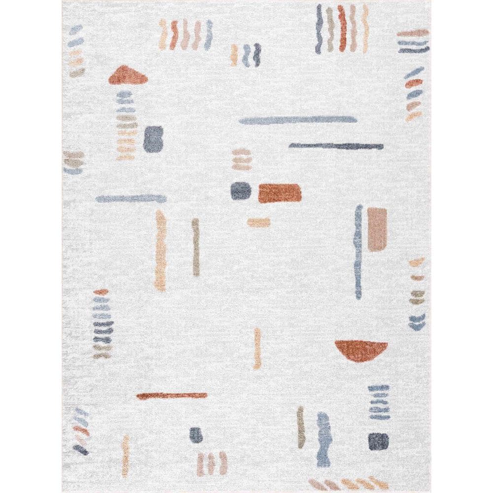 Gray and Rust Abstract Washable Polyester Area Rug 5'3" x 7'