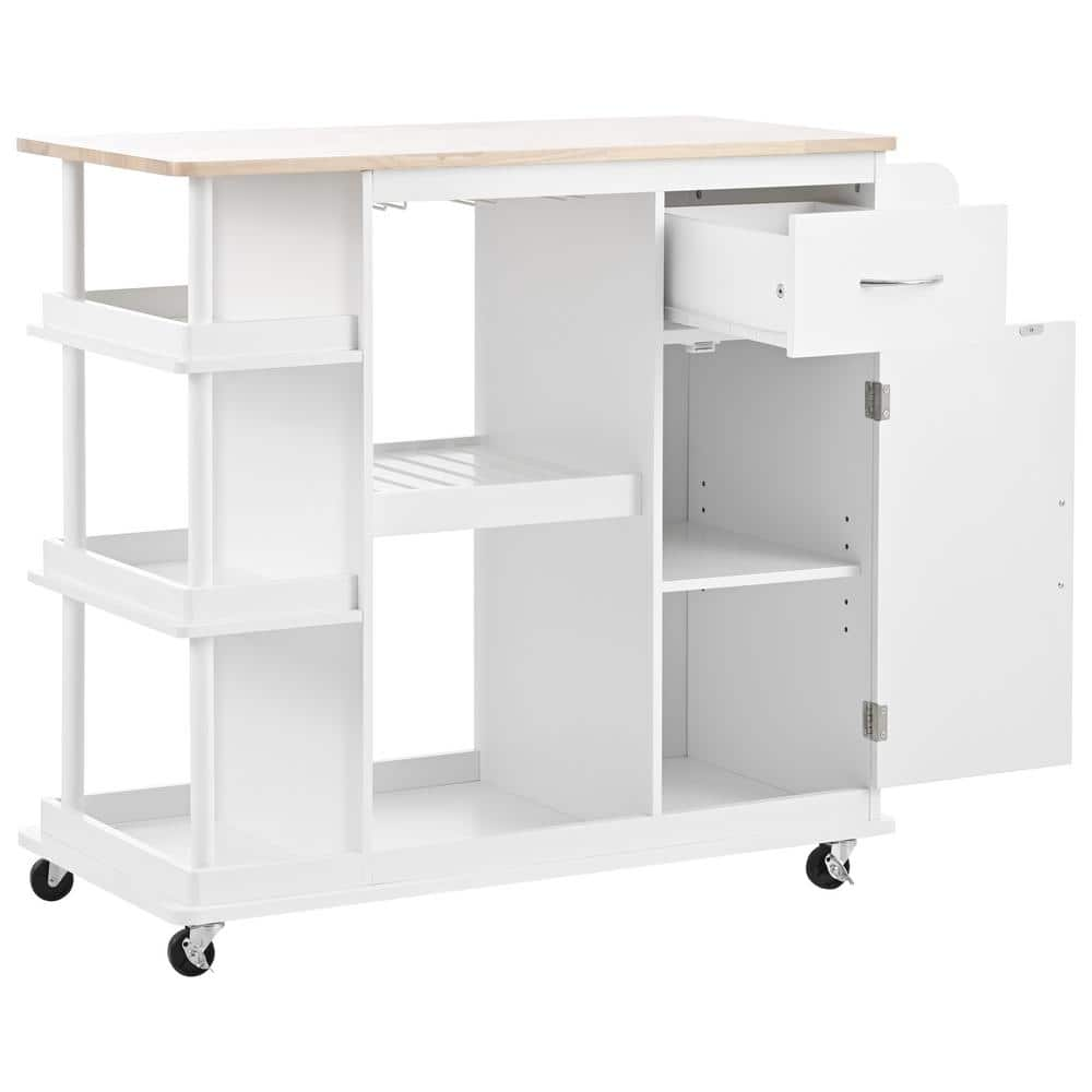 Warmiehomy Kitchen Cart Cabinet With Side Storage Shelves 5 Wheels Kitchen Storage Island With