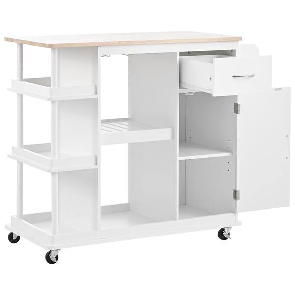 WarmieHomy Kitchen Cart Cabinet with Side Storage Shelves, 5-Wheels ...