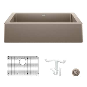 Vintera 30 in. Farmhouse/Apron-Front Single Bowl Truffle Granite Composite Kitchen Sink Kit with Accessories