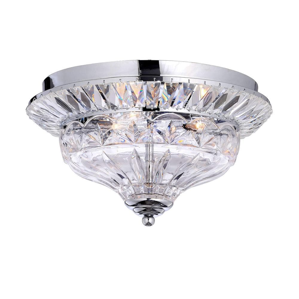 Elegant Chrome and Crystal Flush Mount Chandelier, 13.2" Wide