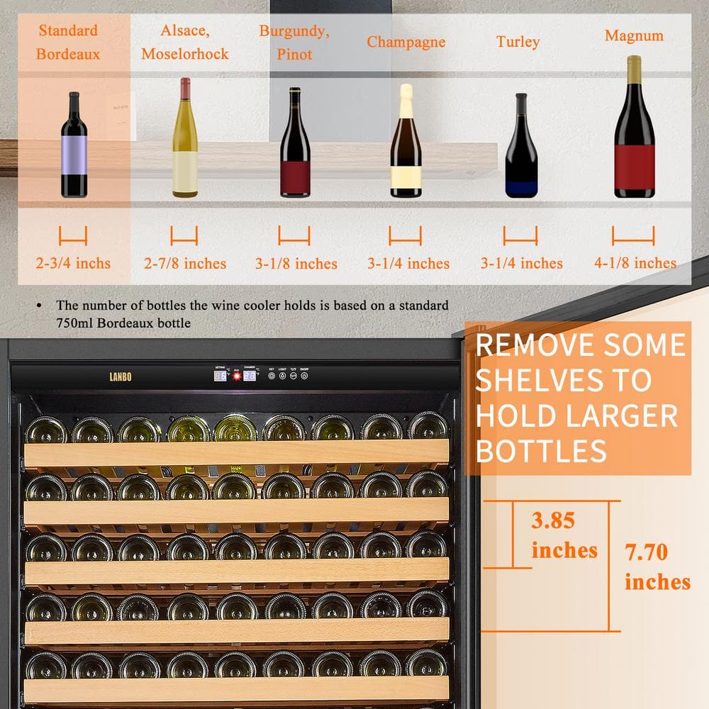 Black Freestanding Dual Door Wine Cooler with Wooden Shelves