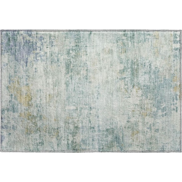 Mayfield Premium Machine Washable Abstract AMF2371 Aqua 3 ft. x 4 ft. Area Rug