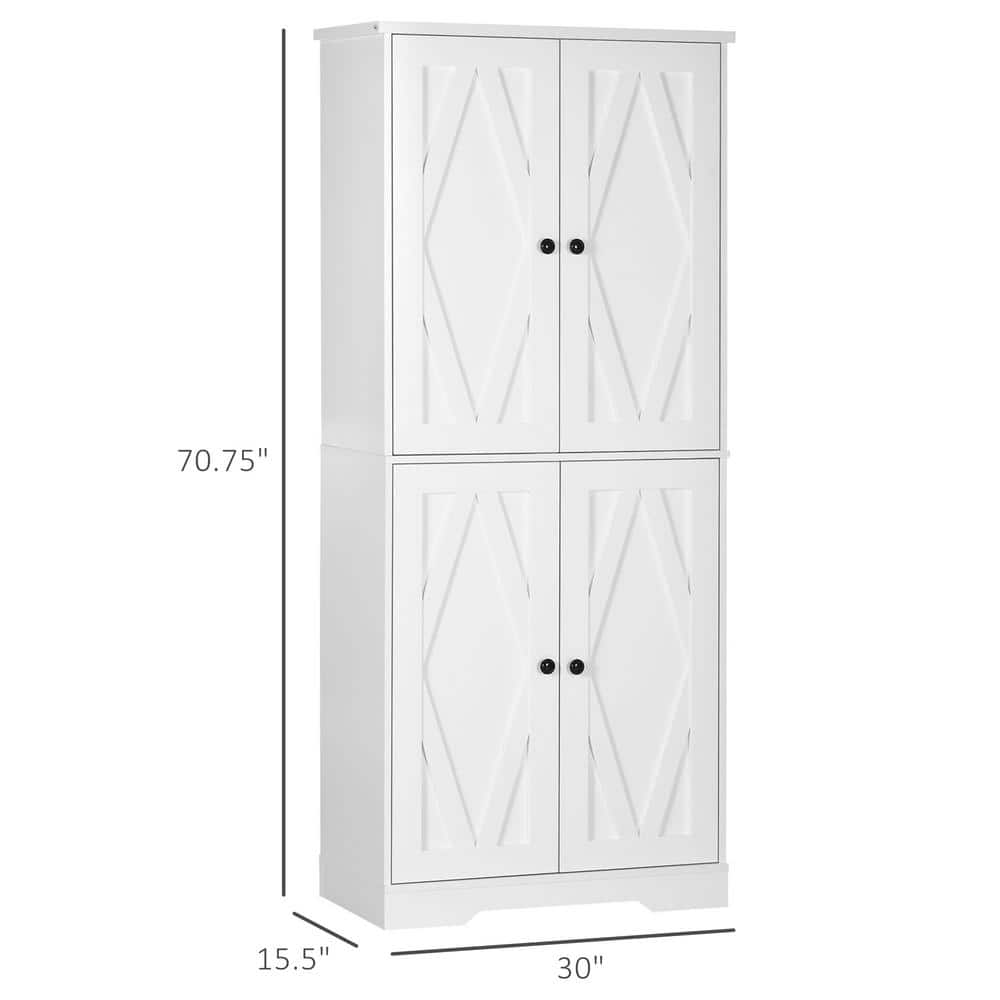 White Farmhouse Tall Kitchen Pantry Storage Cabinet with Doors and Shelves
