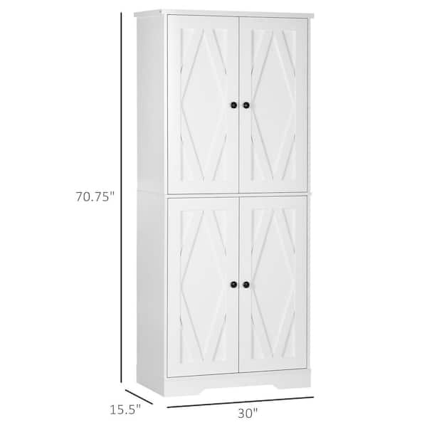 HOMCOM White Freestanding Kitchen Pantry, Farmhouse 4-Door Storage Cabinet  with 4-Tiers and 2-Adjustable Shelves 835-879V00WT - The Home Depot