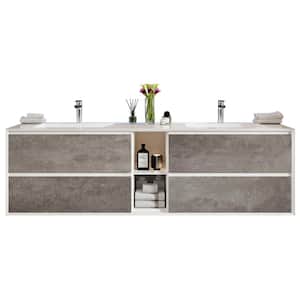 75 in. W x 20.5 in. D x 22.5 in. H Floating Double Sinks Bath Vanity in Cement Gray with White Acrylic Top