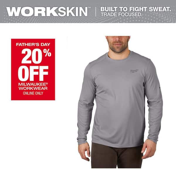 Men's Work Skin 2XL Gray Light Weight Performance Long-Sleeve T-Shirt