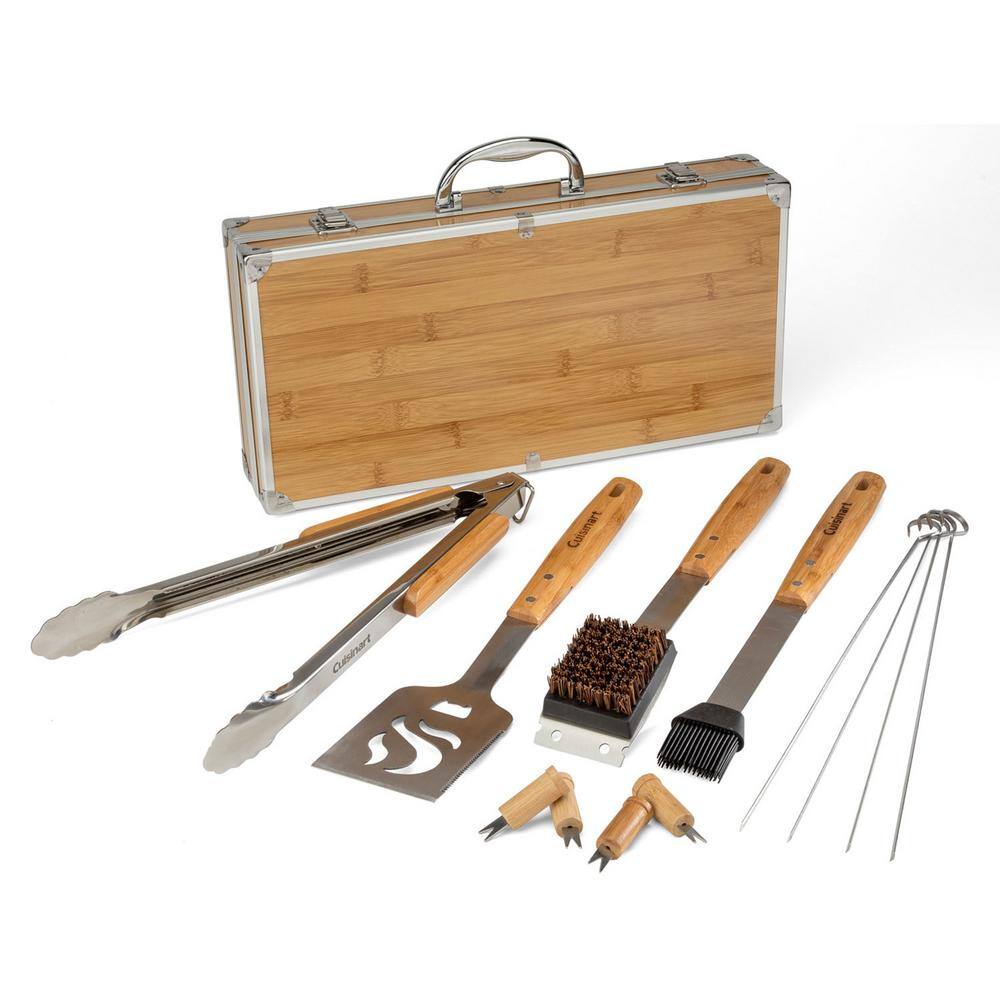 13-Piece Stainless Steel Grill Tool Set with Bamboo Handles