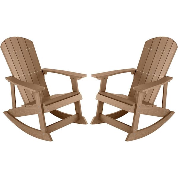 Mximu Teak Plastic Oversized Adirondack Patio Outdoor Rocking Chair (2-Pack)
