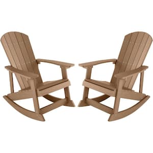 Teak Plastic Oversized Adirondack Patio Outdoor Rocking Chair (2-Pack)