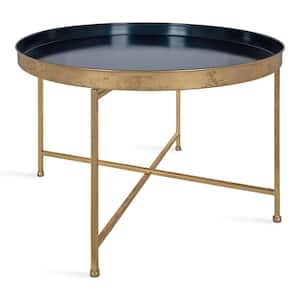 Deliah 28.15 in. Navy Blue Round Metal Coffee Table