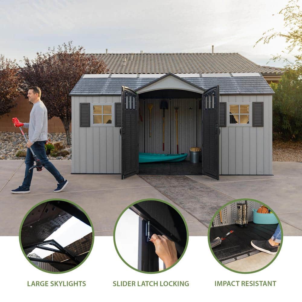 Lifetime 15' x 8' Gray Polyethylene Storage Shed with Windows