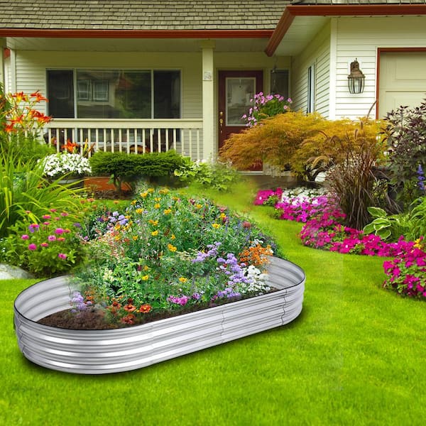 Tunearary 2-Pieces Outdoor Raised Galvanized Steel Raised Garden Bed, Oval, 6 x 3 x 1 ft