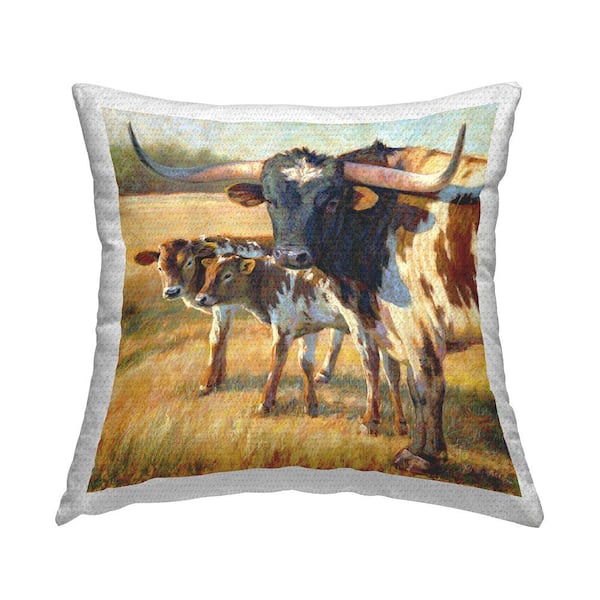 Stupell Industries Cattle Family Rural Farmland Multi-Color Square Outdoor Throw Pillow