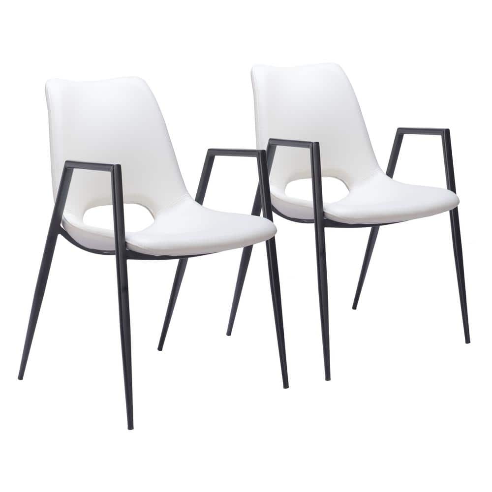 White Faux Leather Upholstered Arm Chair with Black Metal Legs