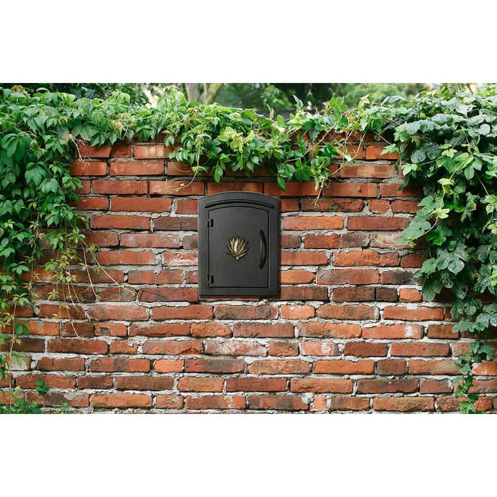 Black Aluminum Column Mount Mailbox with Decorative Agave Logo
