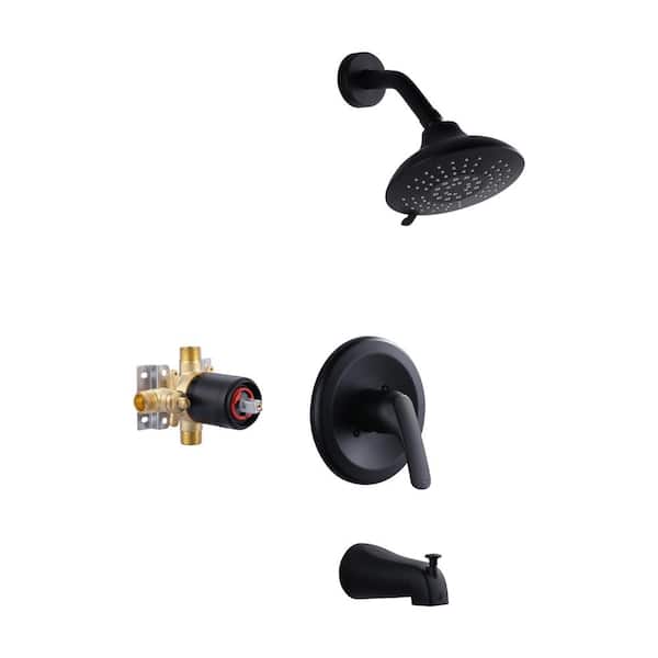 ALEASHA Single Handle 5-Spray Shower Faucet 1.8 GPM with Tub Spout in Matte Black Valve Included