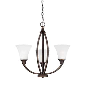 Metcalf 3-Light Autumn Bronze Traditional Transitional Hanging Empire Bell Chandelier with Satin Etched Glass Shades