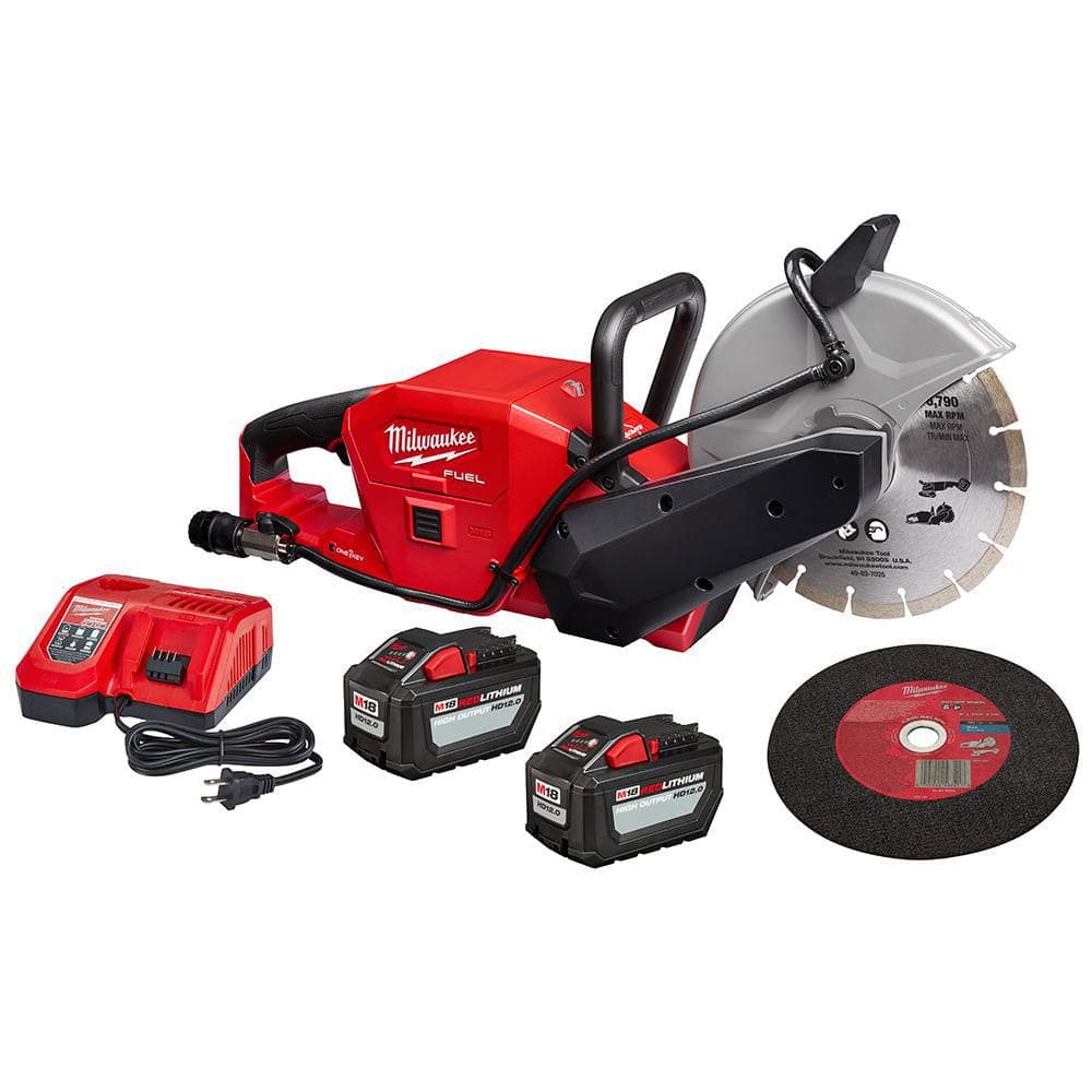 Milwaukee M18 FUEL ONE-KEY 18V Lithium-Ion Brushless Cordless 9 in. Cut Off Saw Kit W/(2) 12.0Ah Batteries & Rapid Charger