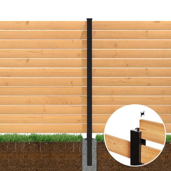 96 in. Black Aluminum In-Ground Fence Line Post and Hardware - Kit C8