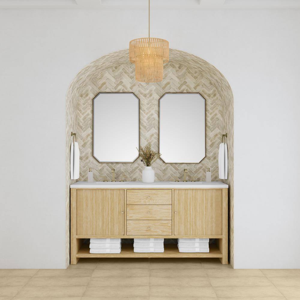 Sunwashed Oak 72" Double Freestanding Vanity with White Quartz Top