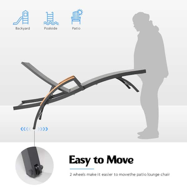 ULAX FURNITURE 2-Piece Aluminum Outdoor Chaise Lounge with Teak