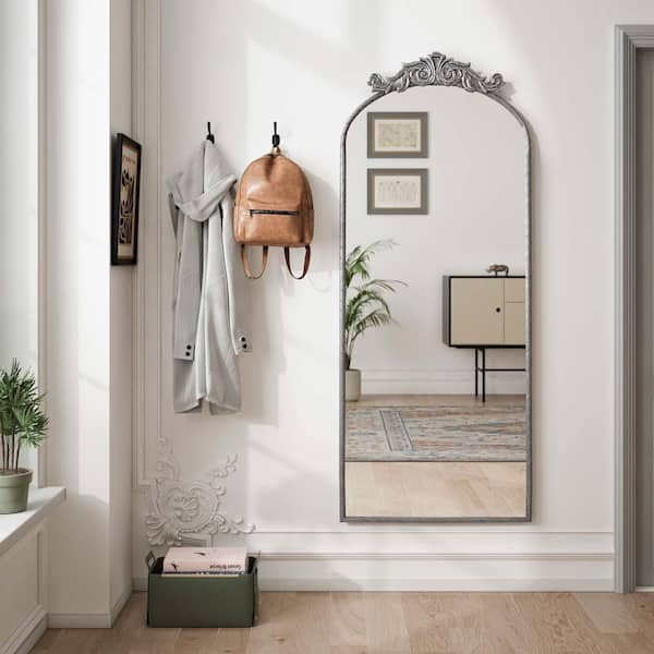 TENGYA LLC 24 in. W x 58 in. H Full Length Mirror with Carved Metal Frame, Arched Baroque Wall Mirror for Living Room Cloakroom
