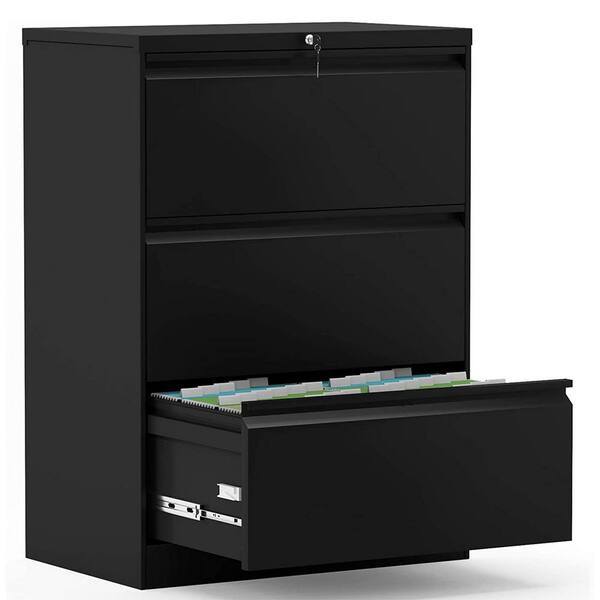 Aobabo Black 3-Drawer Lateral File Cabinet with Lock, Metal