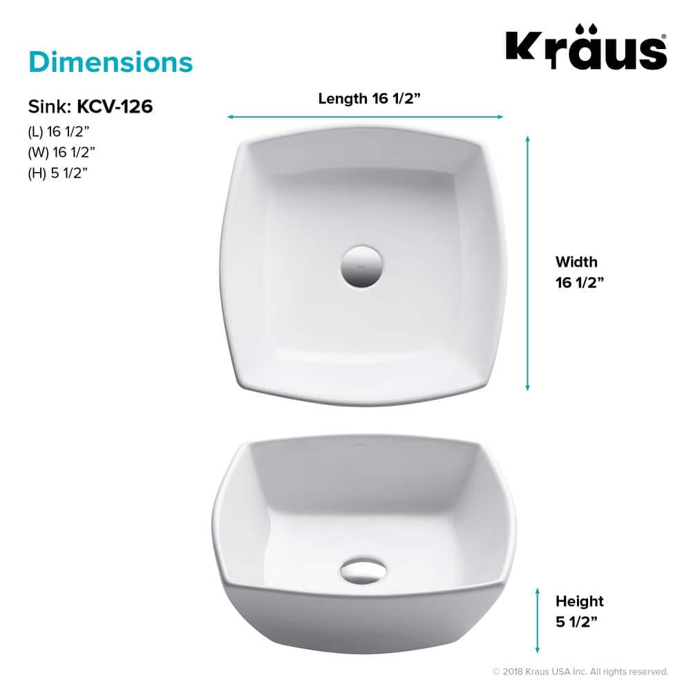 16.5 Inch White Ceramic Square Vessel Sink