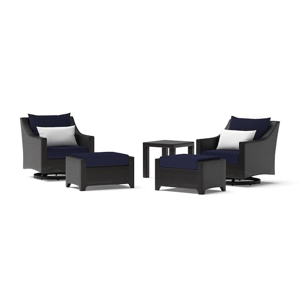 RST BRANDS Deco 5-Piece Wicker Motion Patio Conversation Set with Sunbrella Navy Blue Cushions