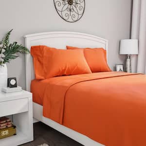 4-Piece Rust Solid 75 Thread Count Polyester Queen Sheet Set