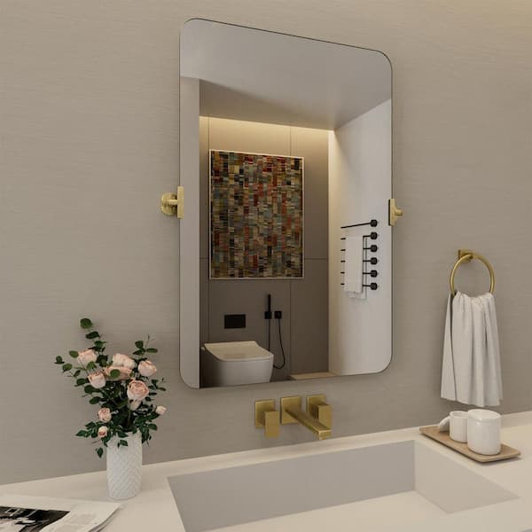 Nivorix Lunova 24 in. W x 36 in. H Rectangular Framed Tilt Wall Mount Bathroom Vanity Mirror in Gold